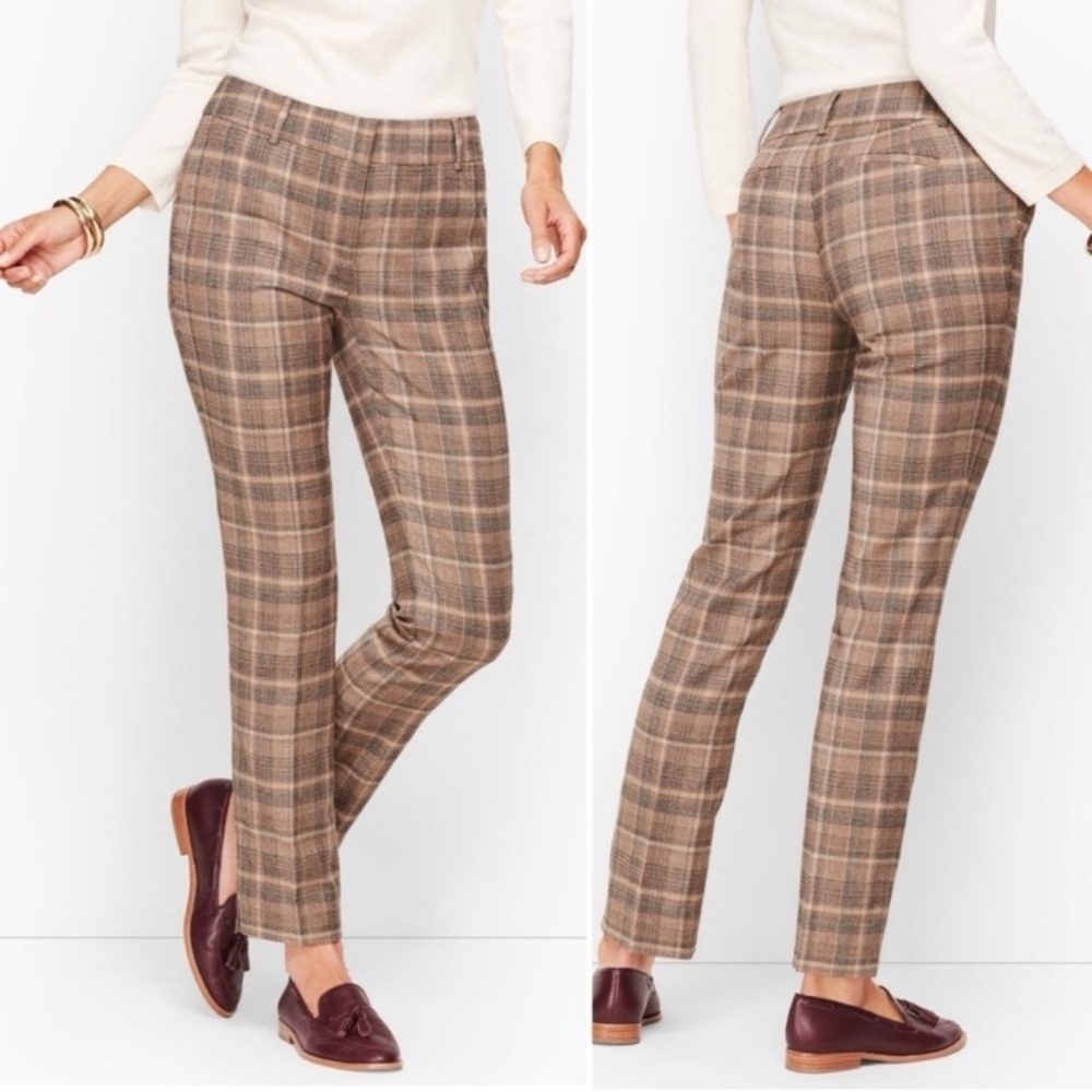 Talbots Hampshire Ankle Brown Plaid Women's Pants, 14
